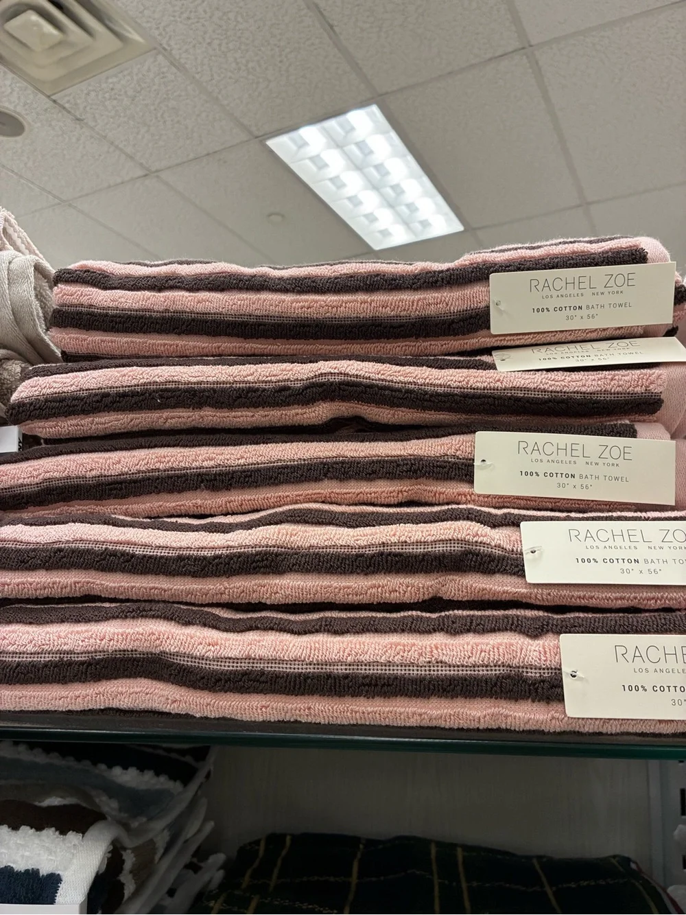 Set of three-Rachel Zoe Pink & Brown Striped Cotton Bath Towels